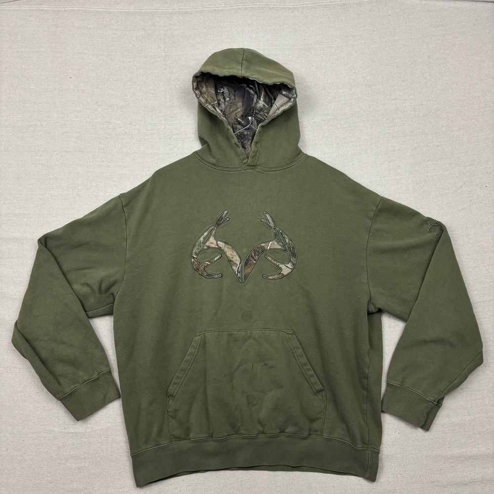 Realtree Outfitters Camo Lined Hoodie Green Mens Size L Pullover Sweatshirt